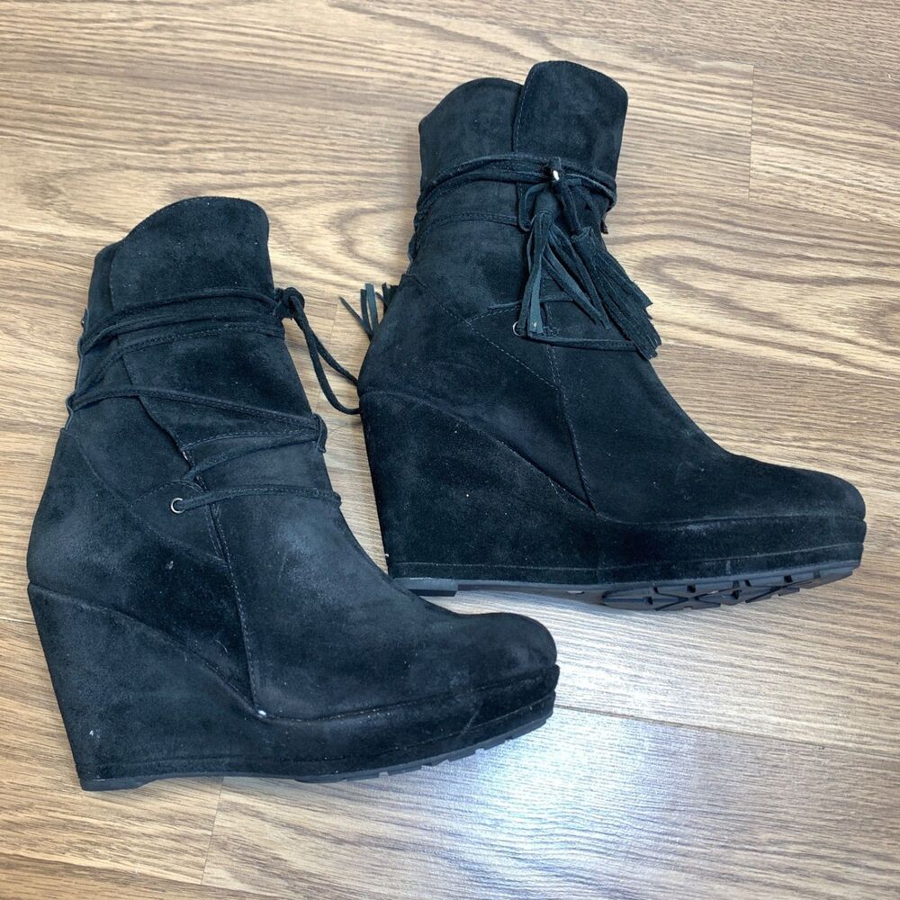 Women's Luciano Barachini Dressy Italian Wedge‎ Ankle Suede Boot Black Suede - Picture 3 of 13